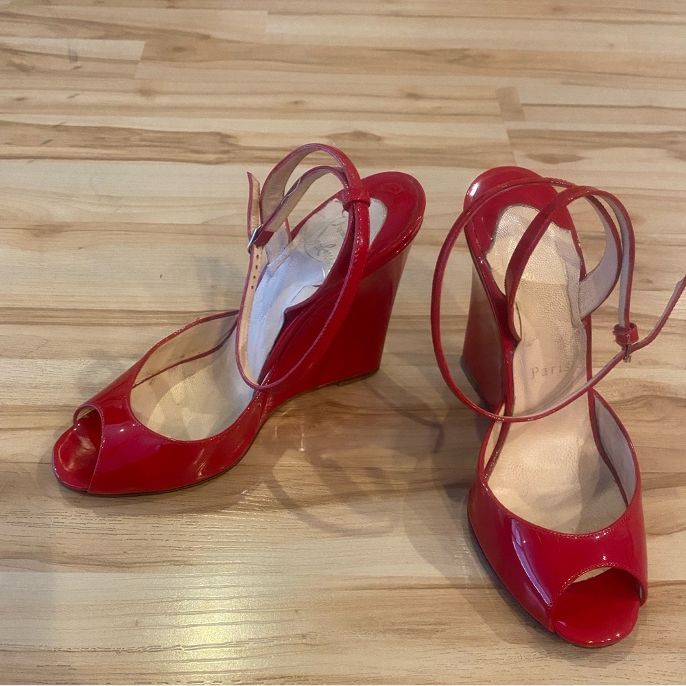 Christian Louboutin Red Patent Leather Wedges Size 36! Great Condition!